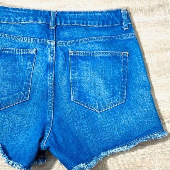 TOPSHOP Bright Blue Cut off Moto Denim Jean Shorts Size 28 - Picture 6 of 8